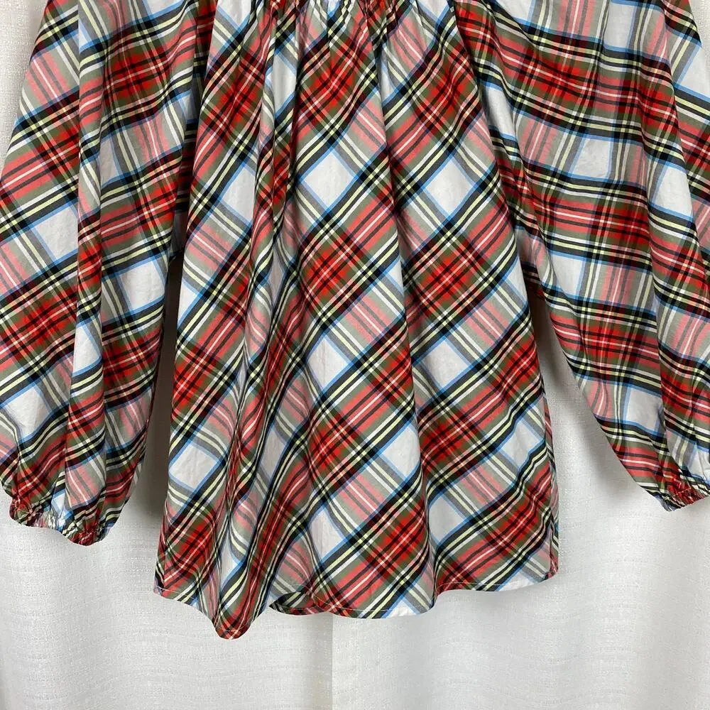 J.Crew Tartan Plaid Smocked Neck Popover Blouse Sz.XS